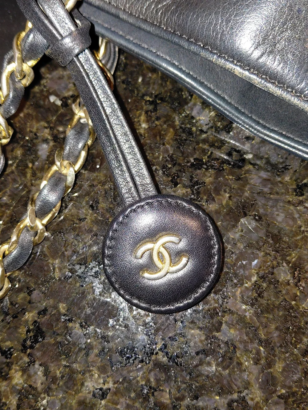 CHANEL Black Matelasse Chain Coco Mark Lambskin Leather GVC!